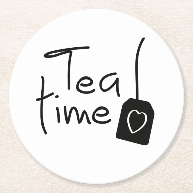 Posavasos Redondo De Papel Slogan tea time - theetijd. kopje thee drinken. (Anverso)