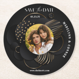 Posavasos Redondo De Papel Smooth Script Vertical Photo Save the Date 