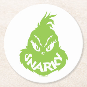 Posavasos Redondo De Papel Snarky Grinch   La cara de Grinch