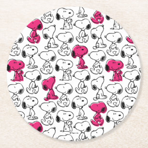 Posavasos Redondo De Papel Snoopy Black & Magenta Pattern