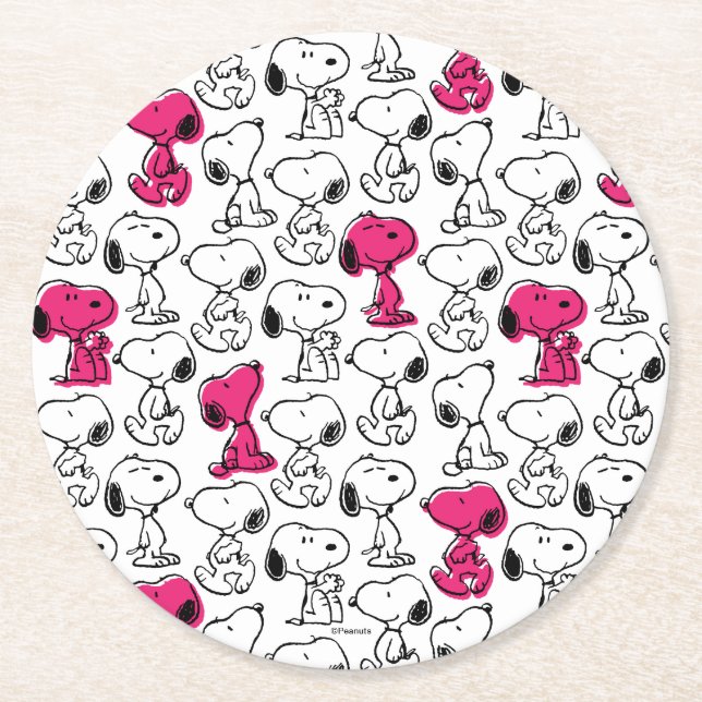 Posavasos Redondo De Papel Snoopy Black & Magenta Pattern (Anverso)
