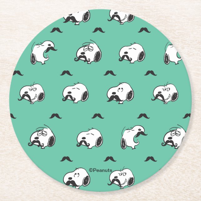 Posavasos Redondo De Papel Snoopy Mustaches & Teal Pattern (Anverso)