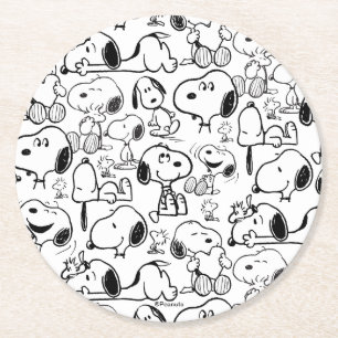 Posavasos Redondo De Papel Snoopy Smile Giggle Laugh Pattern