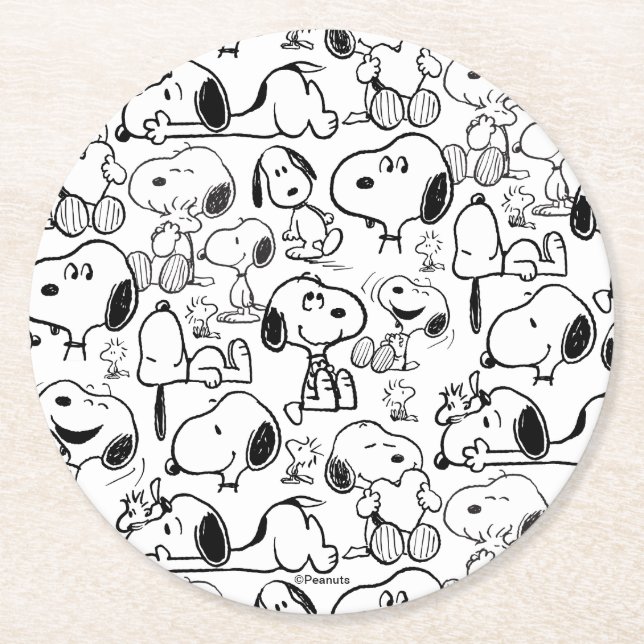 Posavasos Redondo De Papel Snoopy Smile Giggle Laugh Pattern (Anverso)