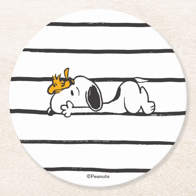 Posavasos Redondo De Papel Snoopy & Woodstock | Sonrisa risita risita (Anverso)