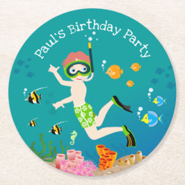 Posavasos Redondo De Papel Snorkeling con fiesta de cumpleaños de peces tropi