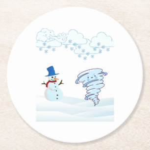 Posavasos Redondo De Papel Snowman de invierno y viento