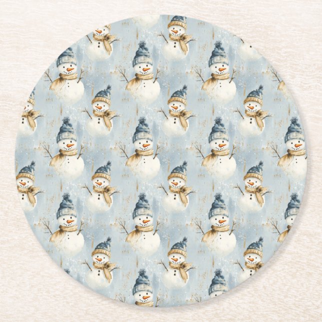 Posavasos Redondo De Papel Snowman Serenade (Anverso)