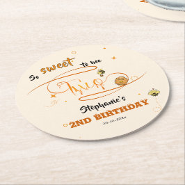 Posavasos Redondo De Papel So Sweet To Bee Two Cute Honey Bee 2nd Birthday