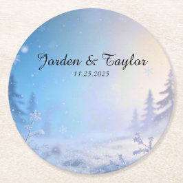 Posavasos Redondo De Papel Soft Winter Daydream Wedding Coasters