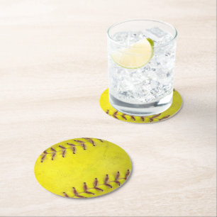 Posavasos Redondo De Papel Softbol Amarillo 