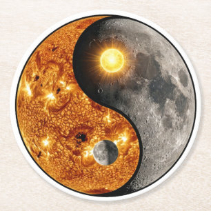 Posavasos Redondo De Papel Sol y Luna Celestial Yin Yang