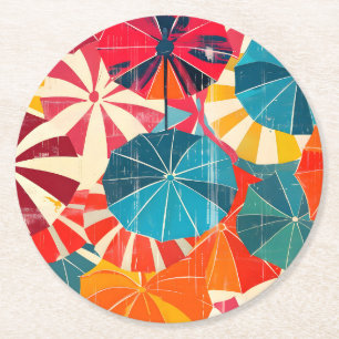 Posavasos Redondo De Papel Sombrilla Retro Día Lluvioso Pop Art