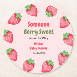 Posavasos Redondo De Papel Someone Berry Sweet Pink Strawberry Baby Shower
