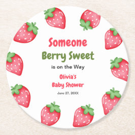 Posavasos Redondo De Papel Someone Berry Sweet Strawberry Baby Shower