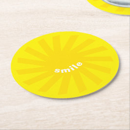 Posavasos Redondo De Papel Sonrisa sol amarillo brillante alegre diversión mo