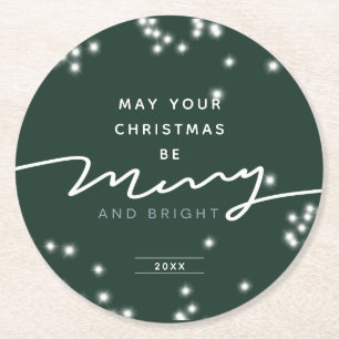 Posavasos Redondo De Papel Sparkle Merry y Navidades brillantes