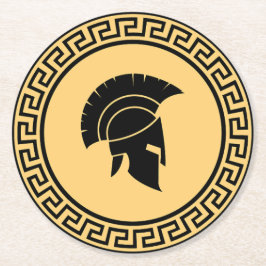 Posavasos Redondo De Papel Spartan Helmet Bold Black & Gold Design