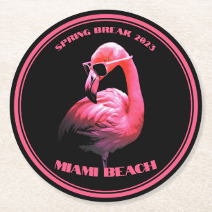 Posavasos Redondo De Papel Spring Break Miami Beach Flamingo Sungafas