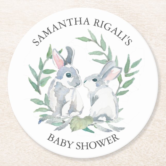 Posavasos Redondo De Papel Spring Bunny Baby Shower Keepsake (Anverso)