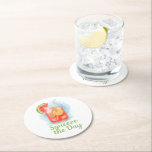 Posavasos Redondo De Papel Squeeze the Day – Watercolor Summer Drink Coaster<br><div class="desc">Add a splash of joy to your table with this vibrant “Squeeze the Day” paper coaster, featuring a watercolor mason jar filled with juicy watermelon and lemon slices. The soft blue splash background enhances the fresh summer vibe, making it a perfect accent for brunches, picnics, barbecues, baby showers, or bridal...</div>