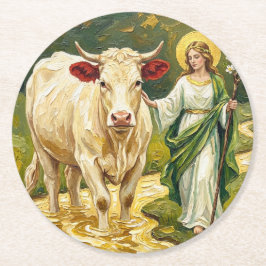 Posavasos Redondo De Papel St. Brigid & The White Cow (Imbolc)