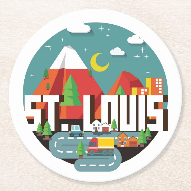 Posavasos Redondo De Papel St. Louis, Diseño Geométrico de Missouri (Anverso)