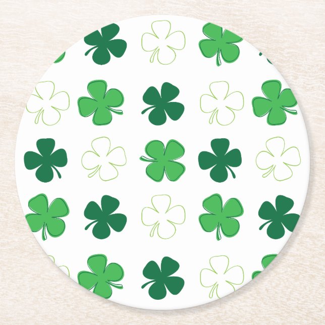 Posavasos Redondo De Papel St. Patrick Day Green Shamrock irlandés (Anverso)