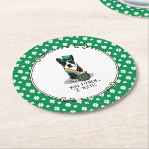 Posavasos Redondo De Papel St. Patrick's Day Boston Terrier Dog (negro) Graci