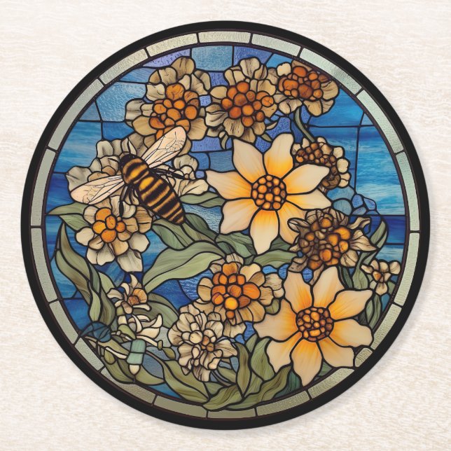 Posavasos Redondo De Papel StainGlass Bumblebee (Anverso)