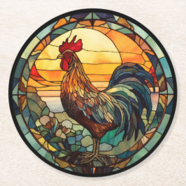 Posavasos Redondo De Papel StainGlass Rooster