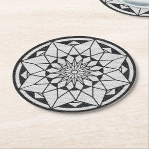 Posavasos Redondo De Papel Star Mandala tejiendo blanco y negro
