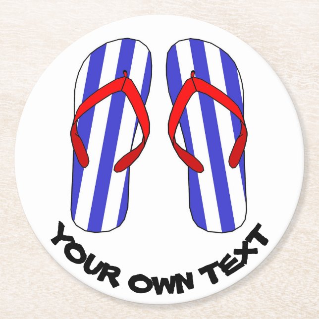 Posavasos Redondo De Papel Stripey Flip Flops Beach Sandles Personalizado Tex (Anverso)