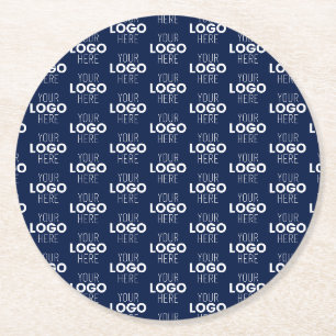 Posavasos Redondo De Papel Su logotipo o imagen patrón repetitivo Azul mari