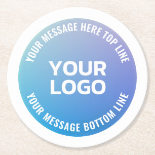 Posavasos Redondo De Papel Su logotipo   Ombre azul a púrpura y texto circula