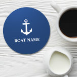 Posavasos Redondo De Papel Su nombre de barco Anchor Azul<br><div class="desc">Su nombre de barco Anchor Blue Coaster</div>