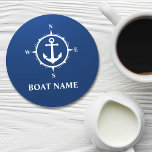 Posavasos Redondo De Papel Su nombre de barco Compass Anchor Blue Round<br><div class="desc">Su nombre de barco Compass Anchor Blue Coaster Round</div>