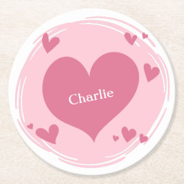 Posavasos Redondo De Papel Su(s) nombre(s) en una tarima de papel del corazón