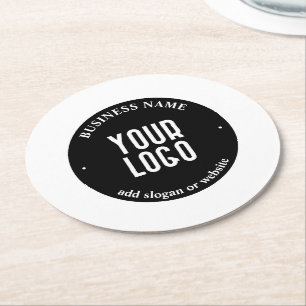 Posavasos Redondo De Papel Su texto y logotipo cargado Blanco y negro edita