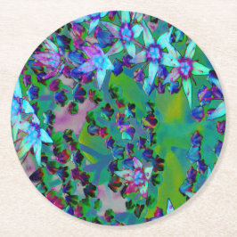 Posavasos Redondo De Papel Suculentas flores de sedum en Aqua, púrpura y azul