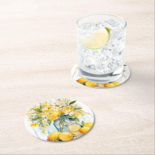 Posavasos Redondo De Papel Summer Lemon Blossom Jar