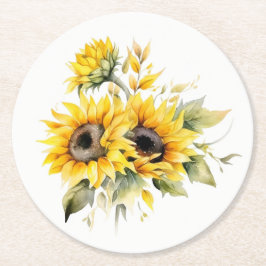 Posavasos Redondo De Papel Sunflowers Frescos: Casas Bodas personalizadas