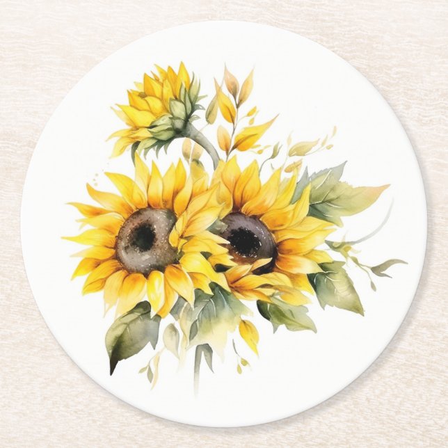 Posavasos Redondo De Papel Sunflowers Frescos: Casas Bodas personalizadas (Anverso)