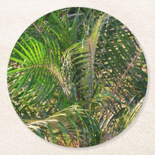 Posavasos Redondo De Papel Sunset Lit Palm Fronds Tropical