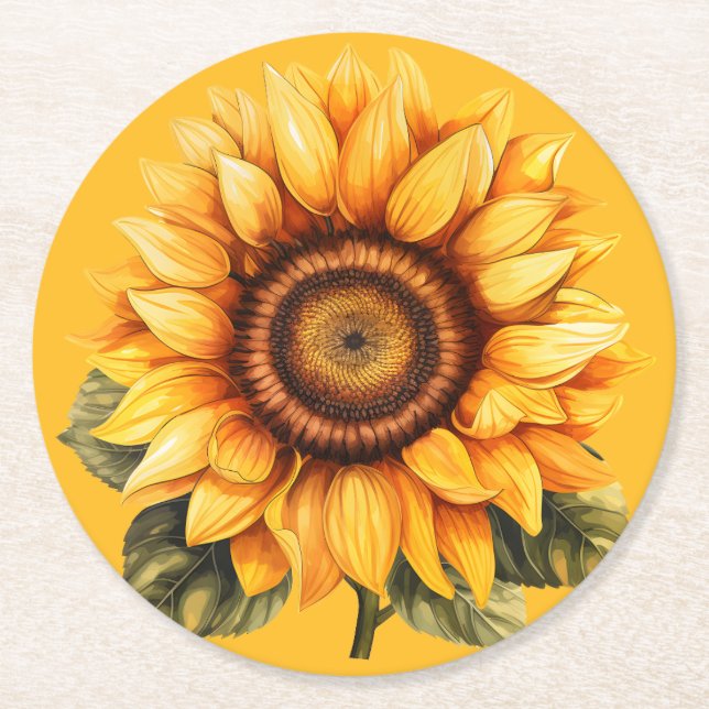 Posavasos Redondo De Papel Sunshine Sunflower (Anverso)