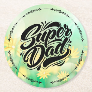 Posavasos Redondo De Papel Super Papá Héroe Diseño Tipografía-67888