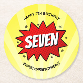 Posavasos Redondo De Papel Superheroína cómic cualquier cumpleaños de edad