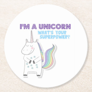 Posavasos Redondo De Papel Superpotencia de Unicorn