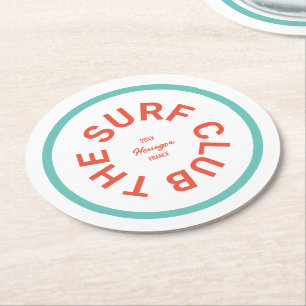Posavasos Redondo De Papel Surf Club Blue Escudo Turquoise Stripe