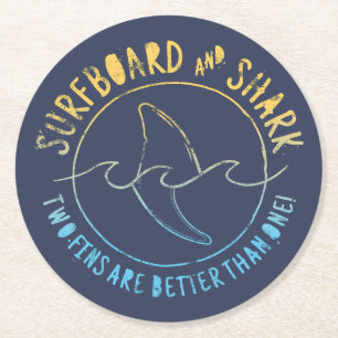 Posavasos Redondo De Papel Surf Y Tiburón En Verano